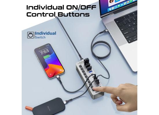 Promate GegaTower-60W, Fast Charge Multi-port USB-C Tower Hub with 5Gbps Data Transfer